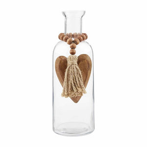 Heart Bud Vase with Wood Beads