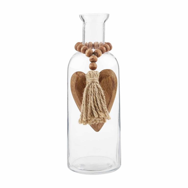 Heart Bud Vase with Wood Beads